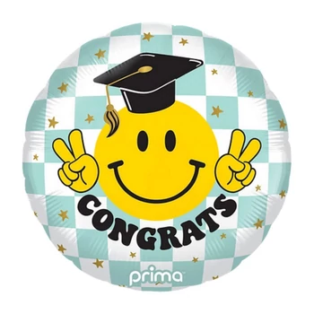Congrats Smile Face Grad Checker Héliumos Fólia Lufi, 46 cm Héliummal