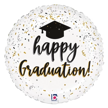 18 inch-es Happy Graduation Satin Confetti Ballagási Fólia Lufi 46cm Héliummal