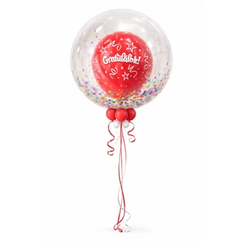 Töltött bubble (deco bubble) Piros lufi Ballagásra 61cm Héliummal