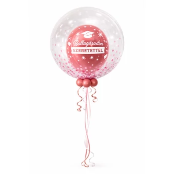 Töltött bubble (deco bubble) Pink lufi Ballagásra 61cm Héliummal