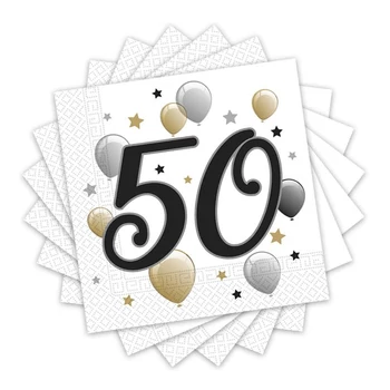 Elegáns Léggömbös 50-es Számos Szülinapi Parti Szalvéta - 33 cm x 33 cm, 20 db-os