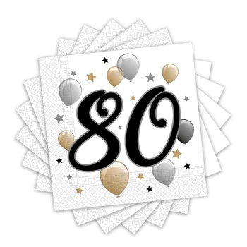 Elegáns Léggömbös 80-as Számos Szülinapi Parti Szalvéta - 33 cm x 33 cm, 20 db-os