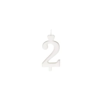 Gyertya - fehér számgyertya talppal 2-s 6cm