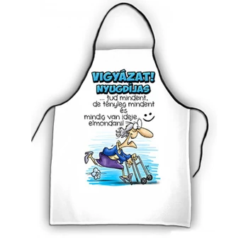 Kötény 50 cm x 70 cm - Vigyázat Nyugdíjas – Ajándék Nyugdíjasoknak