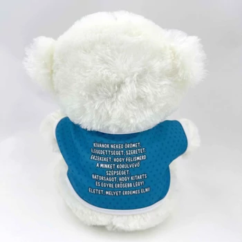 Plüss maci fehér feliratos pólóval - Ballagásod Alkalmából Szertettel - Ajándék Ballagásra 25cm