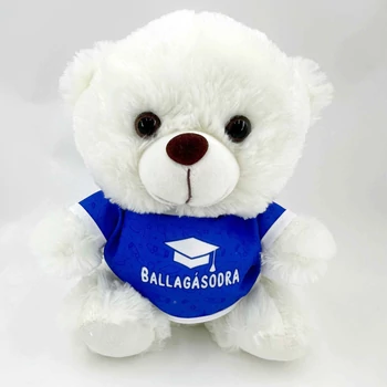 Plüss maci fehér feliratos pólóval - Ballagásod Alkalmából Szertettel - Ajándék Ballagásra 25cm