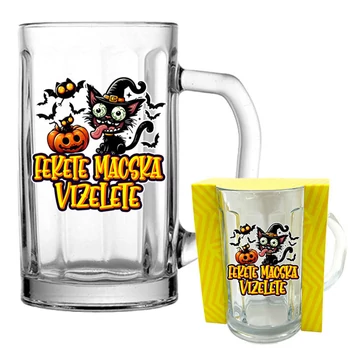 Fekete macska vizelete - Vicces Söröskorsó, 3 dl - Halloweeni Söröskorsó - Halloween Kellék