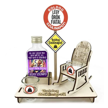 Székes Pálinkás Szett - Ha még nem nőttél fel - Szülinapi Ajándék 25x19cm