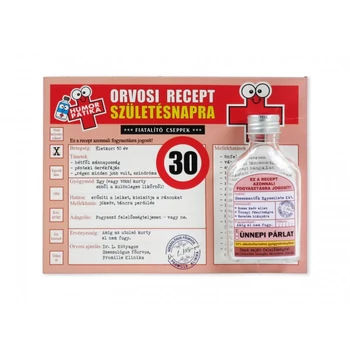 Vicces orvosi recept + flaska 30. Születésnapra 20x15cm