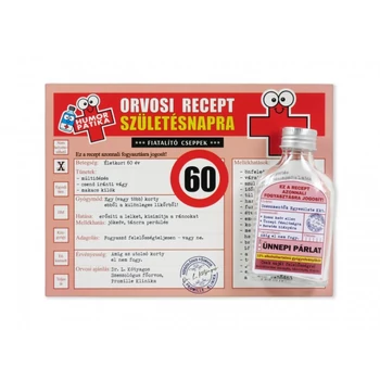 Vicces orvosi recept + flaska 60. Születésnapra 20x15cm