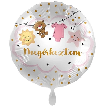 17 inch-es Megérkeztem Feliratú Lányos Fólia Lufi Babaszületésre