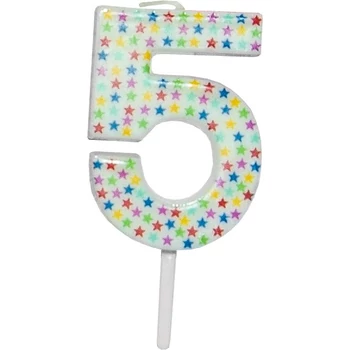 Számgyertya-csillagos fehér 4,5cm 5-s