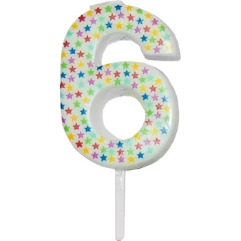 Számgyertya-csillagos fehér 4,5cm 6-s