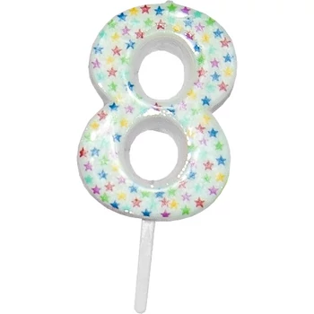 Számgyertya-csillagos fehér 4,5cm 8-s