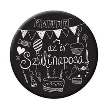 Az Év Szülinaposa Fekete Parti Kitűző - 5,5 cm