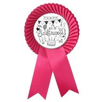 Magenta Rózsaszín Szalagos Az Év Szülinaposa Fehér Parti Kitűző