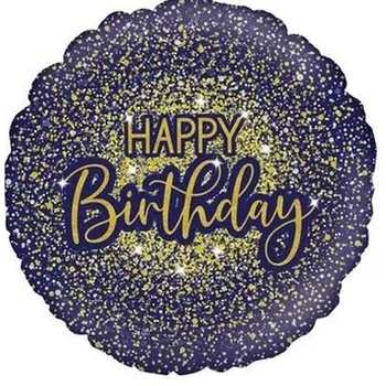 18"-es fólia - Happy Birthday, arany csillámos