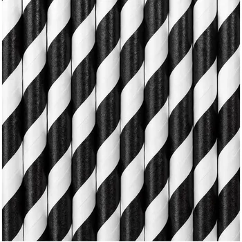 Papír szívószál - Fekete Fehér csíkos 250db/csomag