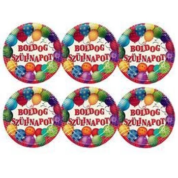 Boldog Szülinapot Léggömbös Parti Tányér - 23 cm-es, 6 db-os