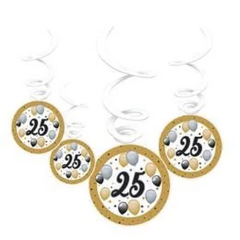 Elegáns 25-ös Számos Szülinapi Léggömbös Parti Spirális Függő Dekoráció, 6 db-os
