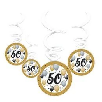 Elegáns 50-es Számos Szülinapi Léggömbös Parti Spirális Függő Dekoráció, 6 db-os