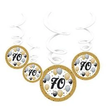 Elegáns 70-es Számos Szülinapi Léggömbös Parti Spirális Függő Dekoráció, 6 db-os