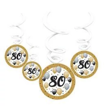 Elegáns 80-as Számos Szülinapi Léggömbös Parti Spirális Függő Dekoráció, 6 db-os