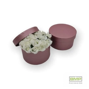 Díszdoboz kerek mályva színű 10,8 X 6,2 CM