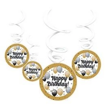 Elegáns Happy Birthday! Léggömbös Parti Spirális Függő Dekoráció, 6 db-os