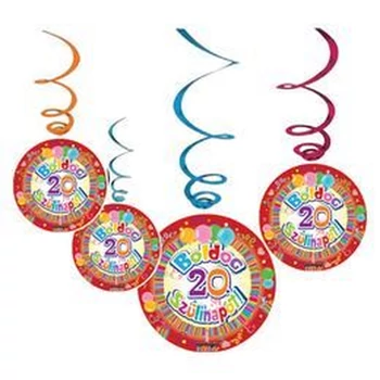 Boldog 20. Szülinapot Színes Parti Függő Dekoráció - 6 db-os