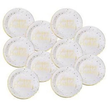 Happy Birthday Arany Fehér Szülinapi Parti Tányér - 23 cm, 10 db-os