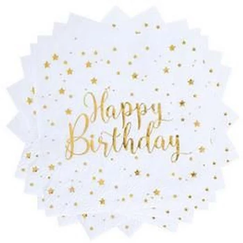 Happy Birthday Arany Fehér Szülinapi Parti Szalvéta - 13 cm x 13 cm, 20 db-os