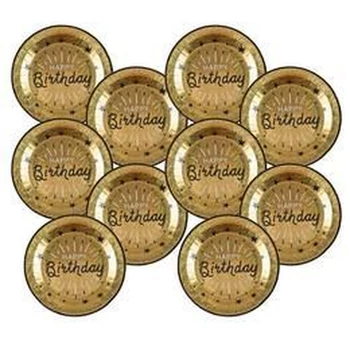 Happy Birthday Arany Fekete Szülinapi Parti Tányér - 23 cm, 10 db-os