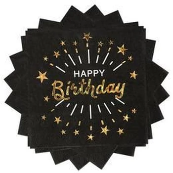 Happy Birthday Arany Fekete Szülinapi Parti Szalvéta - 17 cm x 17 cm, 10 db-os