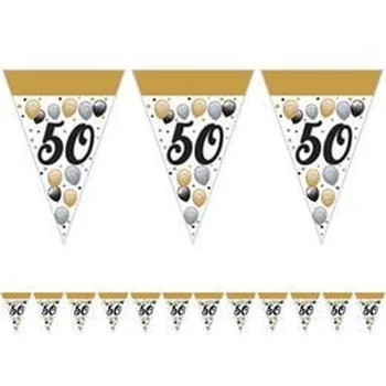 Elegáns 50-es Számos Szülinapi Léggömbös Parti Zászlófüzér - 5 m
