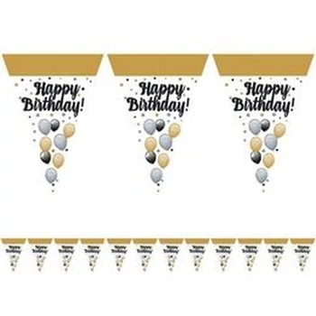 Elegáns Happy Birthday! Léggömbös Zászlófüzér - 5 m