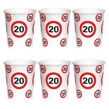 20-as Számos Sebességkorlátozó Szülinapi Papír Parti Pohár - 250 ml, 6 db-os