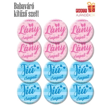 Babaváró Kitűző Szett Gender Partyra - Lány Csapat/Fiú Csapat - 2 X 6 DB