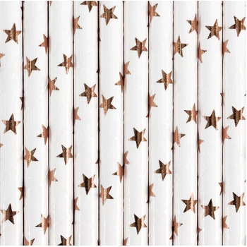 Papírszívószál- Rosegold csillagos