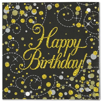 Fekete/Arany Happy Birthday szalvéta