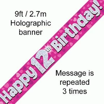 Banner - Pink - 12th Birthday Felirat