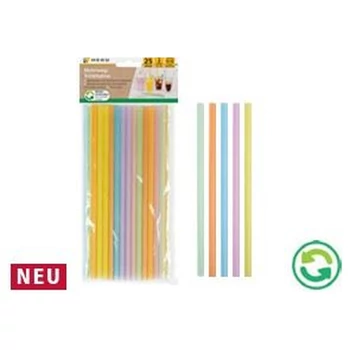 Szívószál újrafelhasználható, Ø 0,6 cm, Hossza 21 cm, válogatva 25 darabos, többszínű