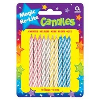 Színes Csíkos Elfújhatatlan Varázsgyertyák - 6 cm, 10 db-os