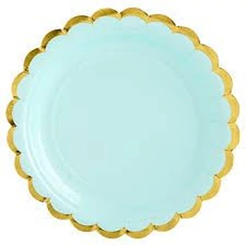 Tányér - Papír Menta színű. arany szegéllyel 6 darab/csomag 18cm