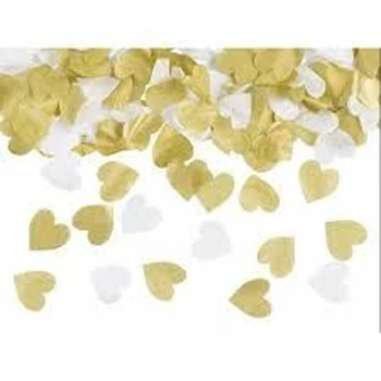 Konfettiágyú - fehér és arany szívek, 35 cm