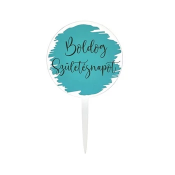 Tortadísz - Sziluett beszúró "Boldog Születésnapot", kék színű, kör