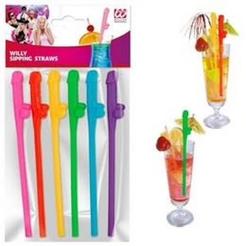 Színes Willy Pénisz Formájú Szívószál Lánybúcsúra 6 db-os