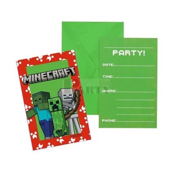 Parti meghívó - Minecraft Green 6 db-os