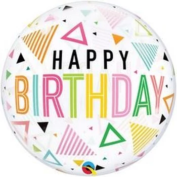 22 inch-es Happy Birthday Feliratú - Rainbow Triangles Szülinapi Bubble Lufi