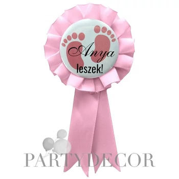 Kitűző - Anya Leszek Babaváró Szalagos Kitűző Kislány- pasztell pink szalaggal